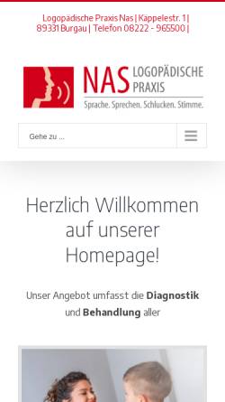 Vorschau der mobilen Webseite www.logopaedie-nas.de, Logopädie in Burgau