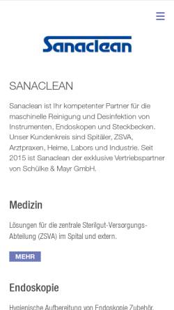 Vorschau der mobilen Webseite www.sanaclean.ch, Sanaclean AG