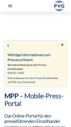 Vorschau der mobilen Webseite www.pvg.de, PVG Presse-Vertriebs-Gesellschaft KG