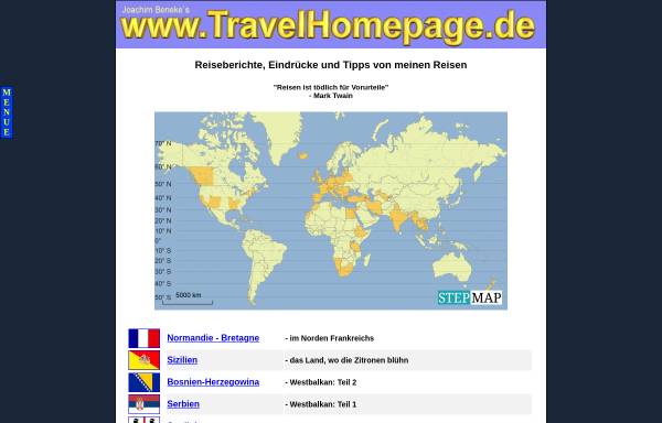 Vorschau von www.travelhomepage.de, TravelHomepage [Joachim Beneke]