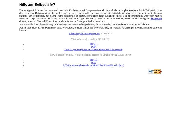Vorschau von www.minimalbeispiel.de, Fehlersuche in LaTeX und Einführung zu de.comp.text.tex