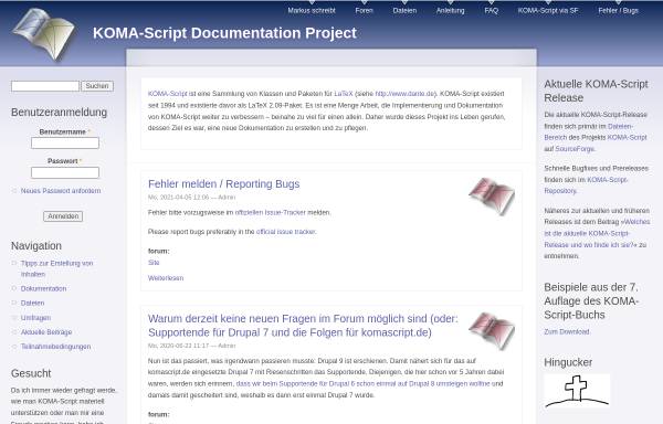 Vorschau von komascript.de, KOMA-Script Documentation Project