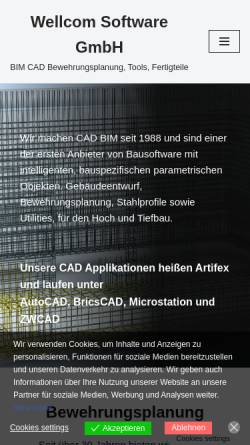 Vorschau der mobilen Webseite www.artifex-cad.de, Wellcom Software GmbH