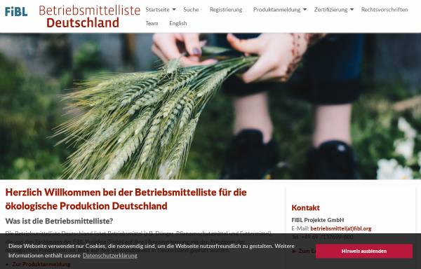 Vorschau von www.betriebsmittelliste.de, Betriebsmittelliste für den ökologischen Landbau