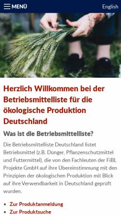 Vorschau der mobilen Webseite www.betriebsmittelliste.de, Betriebsmittelliste für den ökologischen Landbau