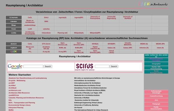 Vorschau von llek.de, LLEK Bookmarks Raumplanung/Architektur