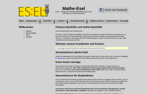 Vorschau von www.mathe-esel.de, ES:EL Repetitorien in Mathematik, Physik und Statistik an der Bergischen Universität Wuppertal