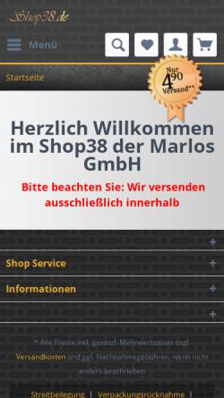Vorschau der mobilen Webseite www.shop38.de, Marlos GmbH