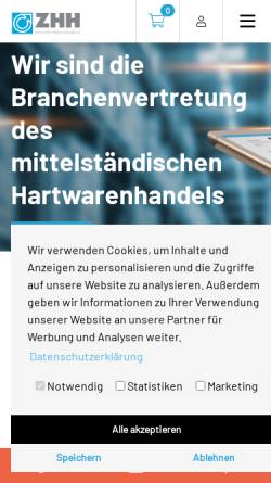 Vorschau der mobilen Webseite www.zhh.de, Zentralverband Hartwarenhandel e.V. (ZHH)