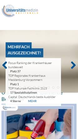 Vorschau der mobilen Webseite www.medizin.uni-greifswald.de, Universität Greifswald