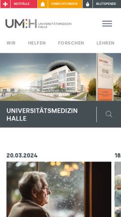 Vorschau der mobilen Webseite www.medizin.uni-halle.de, Universität Halle