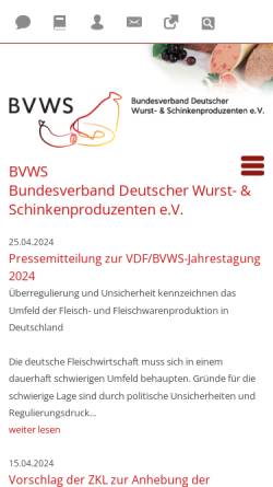 Vorschau der mobilen Webseite www.bvdf.de, Bundesverband der Deutschen Fleischwarenindustrie e.V.