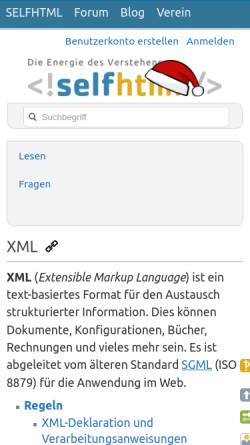 Vorschau der mobilen Webseite de.selfhtml.org, SelfHTML: XML/DTDs