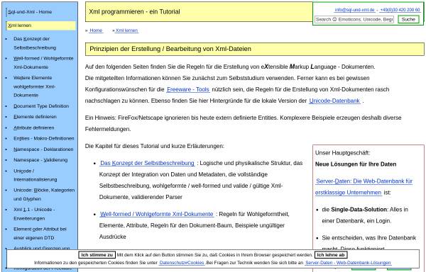 Vorschau von www.sql-und-xml.de, XML lernen
