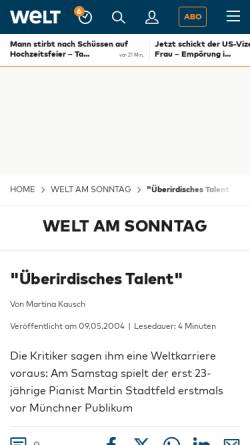 Vorschau der mobilen Webseite www.welt.de, Überirdisches Talent