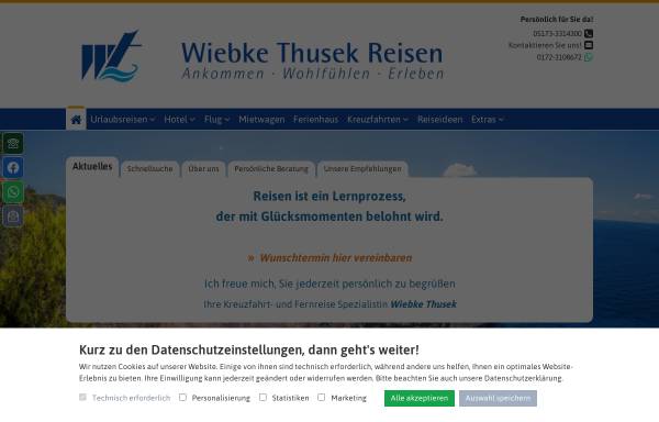 Vorschau von www.wiebke-thusek-reisen.de, Wiebke Thusek Seereisen