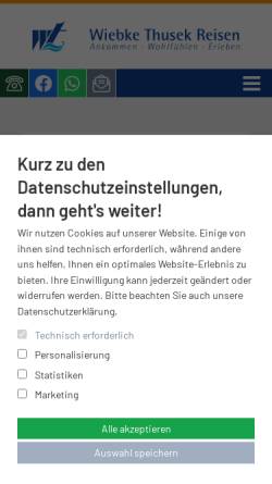 Vorschau der mobilen Webseite www.wiebke-thusek-reisen.de, Wiebke Thusek Seereisen