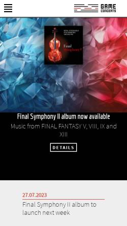 Vorschau der mobilen Webseite www.vgmconcerts.com, Symphonic Game Music Concerts
