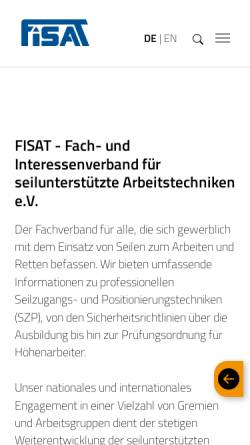 Vorschau der mobilen Webseite www.fisat.de, Fach- und Interessenverband für seilunterstützte Arbeitstechniken e.V.