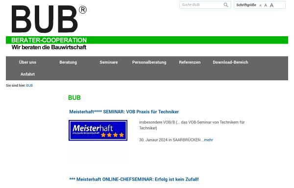 Vorschau von www.bauwirtschaft.de, BUB Berater-Cooperation - Stephan Sehlhoff