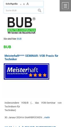 Vorschau der mobilen Webseite www.bauwirtschaft.de, BUB Berater-Cooperation - Stephan Sehlhoff