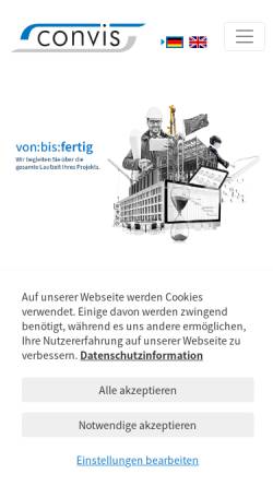 Vorschau der mobilen Webseite www.convis.com, Convis Bau & Umwelt Ingenieurdienstleistungen GmbH