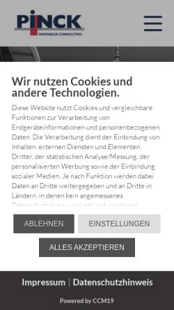 Vorschau der mobilen Webseite www.pinck.de, Pinck Ingenieure Consulting GmbH