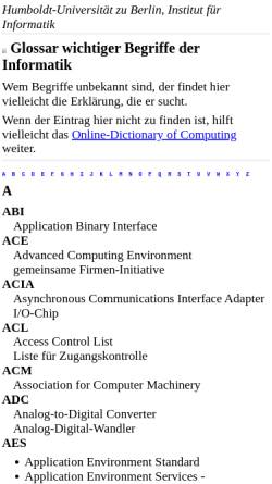 Vorschau der mobilen Webseite www2.informatik.hu-berlin.de, Glossar wichtiger Begriffe der Informatik