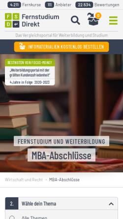 Vorschau der mobilen Webseite www.mba-fernstudium.de, MBA Fernstudium