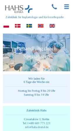 Vorschau der mobilen Webseite www.hahs-dental.de, HAHS-Zahnklinik für Implantologie Stettin (Polen)