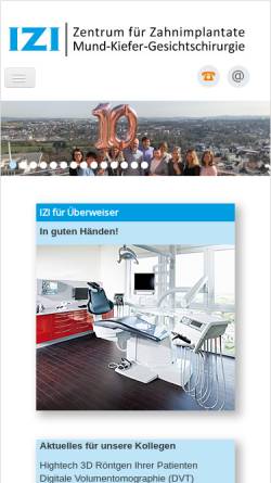 Vorschau der mobilen Webseite www.izi-online.de, IZI - Institut für zahnärztliche Implantologie, Fort- und Weiterbildung