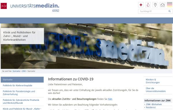 Vorschau von www.unimedizin-mainz.de, Klinik und Polikliniken für Zahn-, Mund- und Kieferkrankheiten Universität Mainz