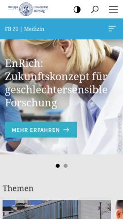 Vorschau der mobilen Webseite www.uni-marburg.de, Medizinisches Zentrum für Zahn-, Mund- und Kieferheilkunde der Philipps-Universität Marburg