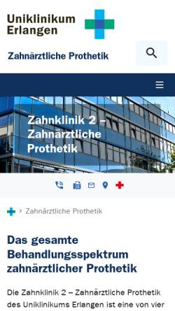 Vorschau der mobilen Webseite www.prothetik.uk-erlangen.de, Poliklinik für zahnärztliche Prothetik der Universität Erlangen
