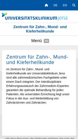 Vorschau der mobilen Webseite www.zzmk.uniklinikum-jena.de, Zentrum für Zahn-, Mund- und Kieferheilkunde der FSU Jena