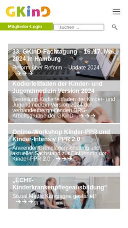Vorschau der mobilen Webseite www.gkind.de, Gesellschaft der Kinderkrankenhäuser und Kinderabteilungen in Deutschland e.V.