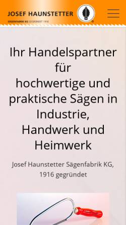 Vorschau der mobilen Webseite www.haunstetter-saegenfabrik.de, Josef Haunstetter Sägenfabrik