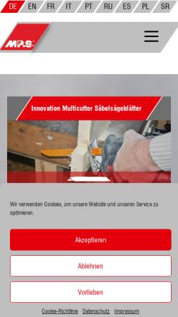Vorschau der mobilen Webseite www.mps-saegen.de, MPS Sägen GmbH