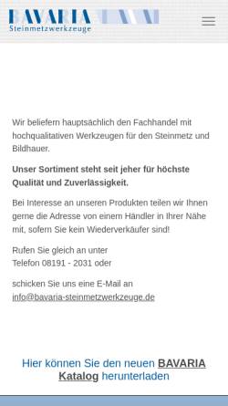 Vorschau der mobilen Webseite www.bavaria-steinmetzwerkzeuge.de, Bavaria Steinmetzwerkzeuge GmbH