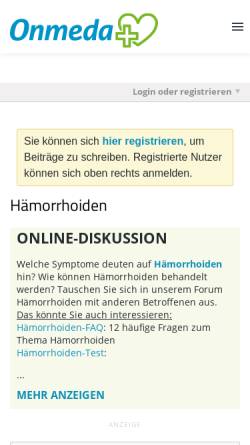 Vorschau der mobilen Webseite www.onmeda.de, Hämorrhoiden Forum - Onmeda