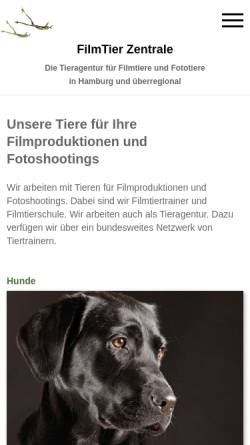 Vorschau der mobilen Webseite www.filmtierzentrale.de, FilmTier Zentrale Deutschland GmbH