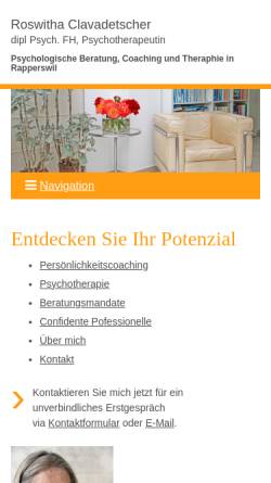 Vorschau der mobilen Webseite www.roswitha-clavadetscher.ch, Roswitha Clavadetscher, dipl.Psych. IAP, Psychotherapeutin