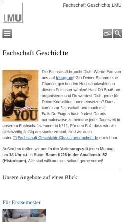 Vorschau der mobilen Webseite www.fachschaft.geschichte.uni-muenchen.de, Fachschaft Geschichte der Universität München