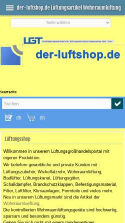 Vorschau der mobilen Webseite www.der-luftshop.de, LGT Großhandelsgesellschaft für lüftungstechnische Komponenten mbH