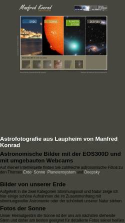 Vorschau der mobilen Webseite www.astrofotografie-laupheim.de, Astrofotografie aus Laupheim von Manfred Konrad