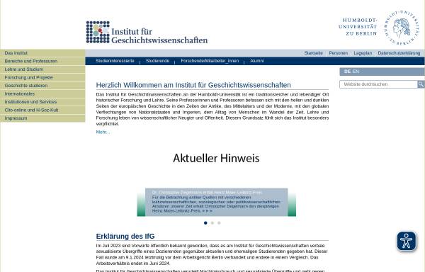 Vorschau von www.geschichte.hu-berlin.de, Institut für Geschichtswissenschaften
