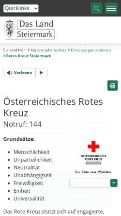 Vorschau der mobilen Webseite www.katastrophenschutz.steiermark.at, Katastrophenschutz des Landes Steiermark