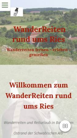 Vorschau der mobilen Webseite www.wanderreiten-donau-ries.de, Wanderreiten rund ums Ries