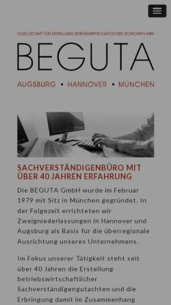 Vorschau der mobilen Webseite www.beguta.de, BeGuta Ges. für Erstellung Betriebswirtschaftlicher Gutachten mbH