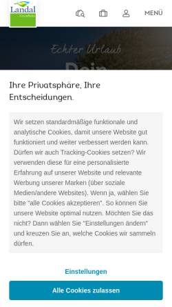 Vorschau der mobilen Webseite www.landal.de, Landal GreenParks